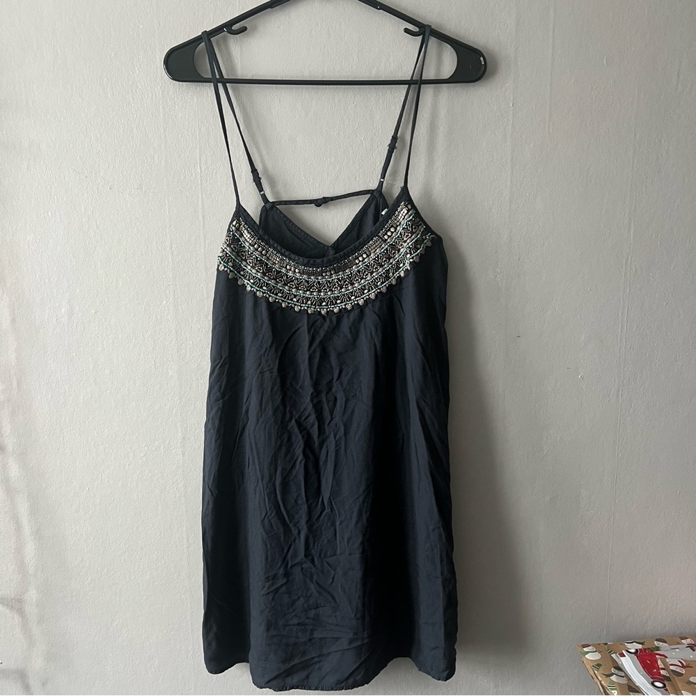 American Eagle Navy Blur Beaded Slip Dress Size Medium